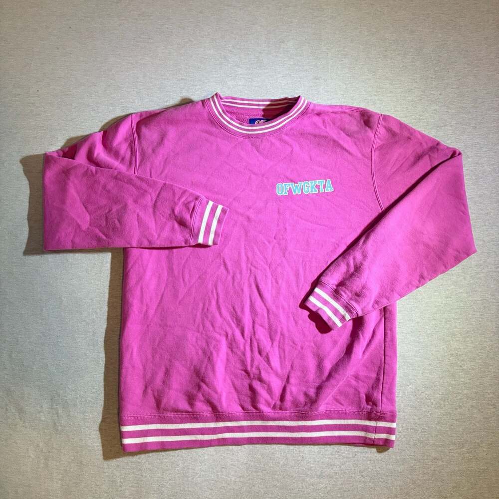 Odd Future OFWGKTA Pink Crewneck Sweatshirt with Striped Ribbing